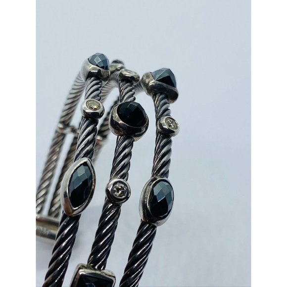 David Yurman Cable Sterling Silver Black Onyx Hematite & Diamond  Confetti Cuff - Picture 12 of 14